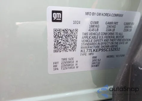 2025 Chevrolet Trax Fwd Activ z USA, uszkodzony, nr VIN KL77LKEP9SC152932